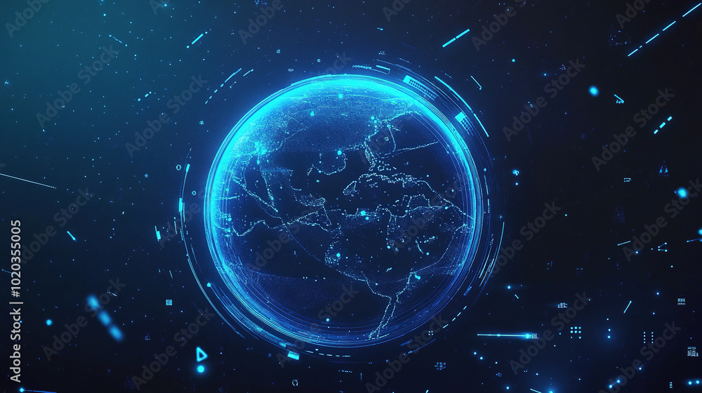 Poster global connectivity. abstract digital world with glowing circuit board and globe. digital technology