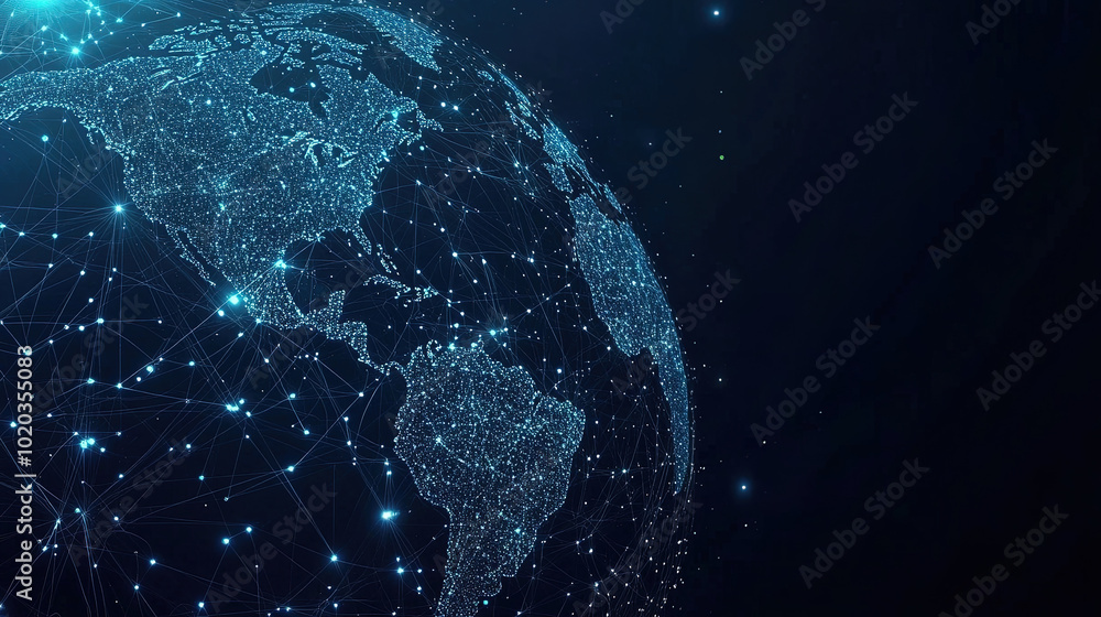 Poster global connectivity. abstract digital world with glowing circuit board and globe. digital technology