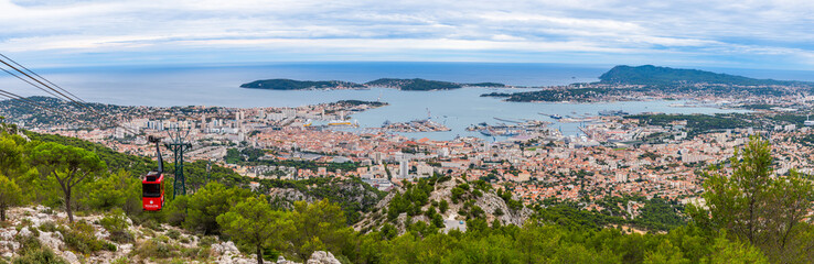 Obraz premium Toulon harbor from Mont Faron in Toulon, in the Var, in Provence Alpes Côte d'Azur, France