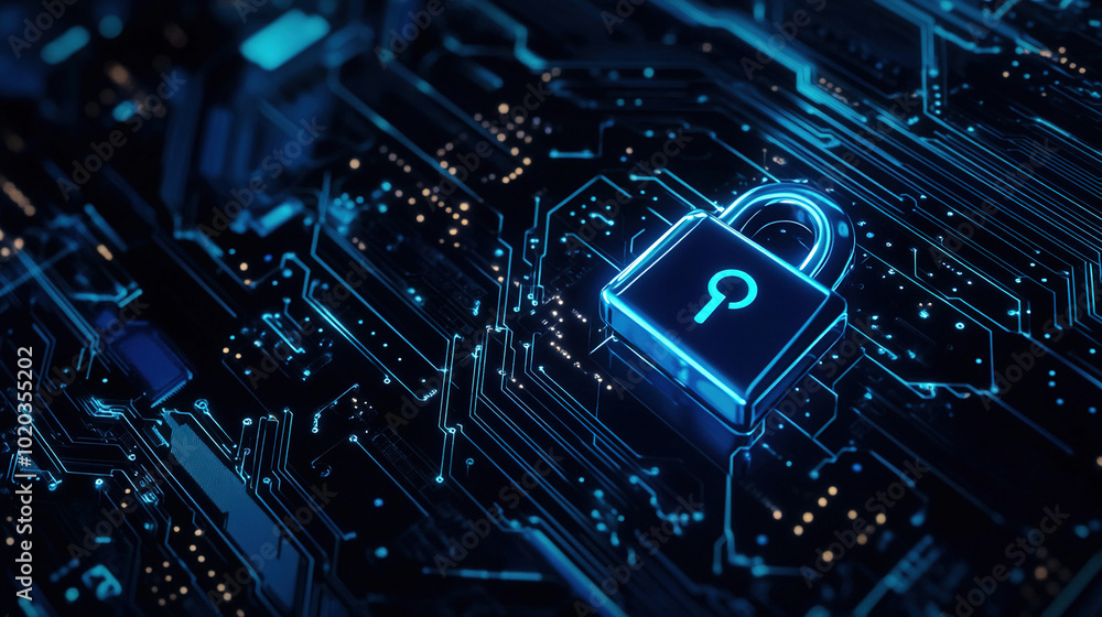 Poster cyber security network. digital padlock icon. futuristic technology. data security. abstract digital