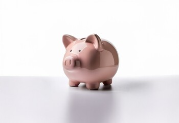 A pink piggy bank sits on a white surface.