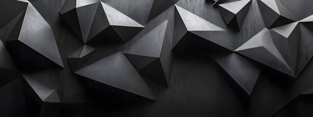 Fototapeta premium 3D low-poly background with black triangles, simple shapes, and a dark grey color