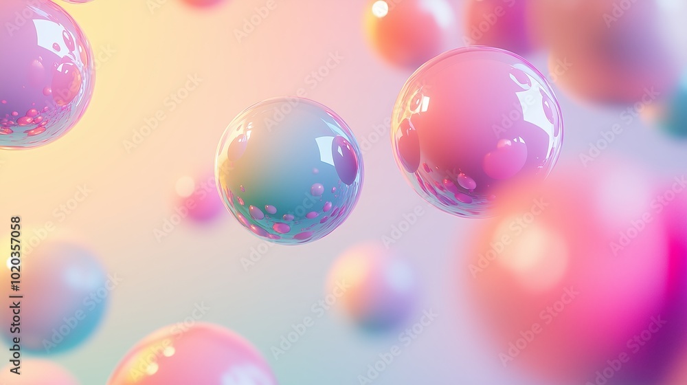 Poster colorful floating bubbles with a gradient background during a serene and dreamy atmosphere
