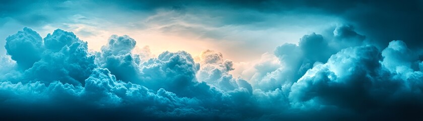 Fototapeta premium A breathtaking panorama of swirling clouds illuminated by soft, ambient light, perfect for themes of serenity, nature, or weather, Ideal for use in articles, presentations, or wallpapers,
