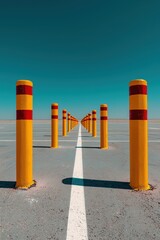 Vibrant Yellow Poles in Open Space with Blue Sky