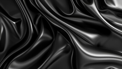 Abstract Draped Black Fabric with Smooth, Flowing Texture