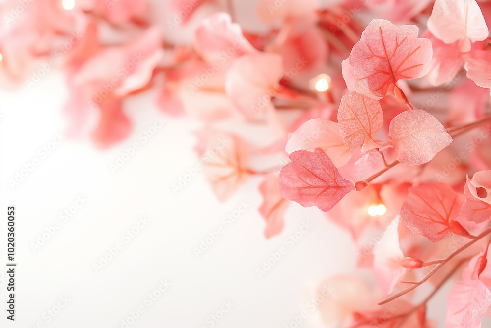 Poster a stunning array of soft pink artificial flowers with intricate leaves is gracefully displayed again
