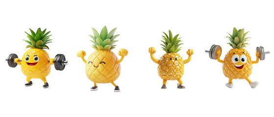 Fototapeta premium Pineapple cartoon character set cute on white background