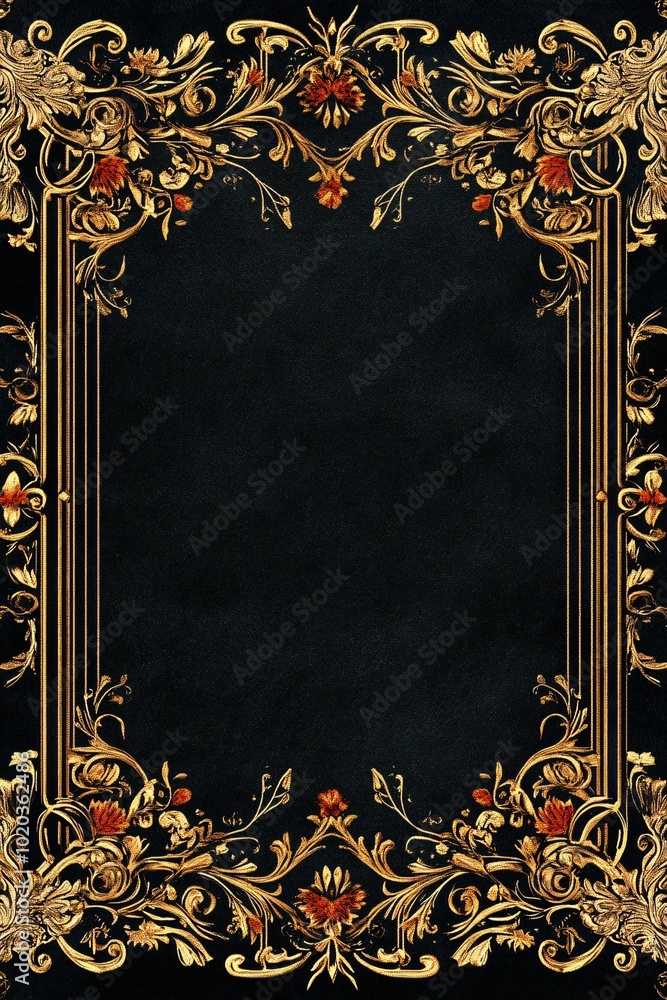 Poster elegant frame-style border with gold accents and intricate patterns