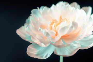 Fototapeta premium A stunning artificial flower radiates gentle pastel tones, showcasing intricate petal details while standing out strikingly against a dark background, symbolizing elegance and modern design