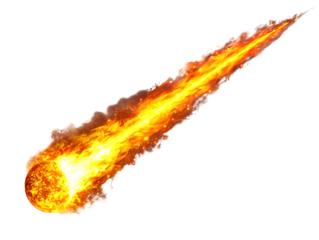 Fiery meteorite trail isolated transparent background