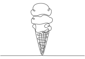 Ice cream cone continuous line drawing. Minimalist dessert concept isolated on white background.