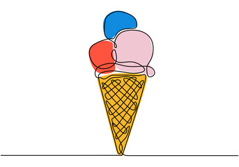 Ice cream cone continuous line drawing. Minimalist dessert concept isolated on white background.