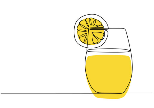 recommend clip art: Lemon water in a glass continuous line drawing. Minimalist drink concept isolated on white background.
