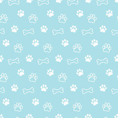 dog bone paw pattern soft blue vector design illustration