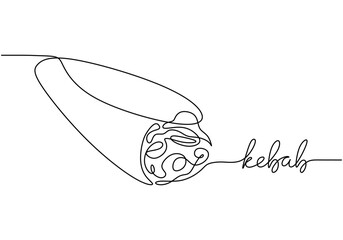 Kebab in continuous line drawing. Traditional Turkish food illustration on a white background.