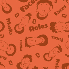 Seamless background with funny faces of anthropomorphic creatures. Humorous characters with different emotions