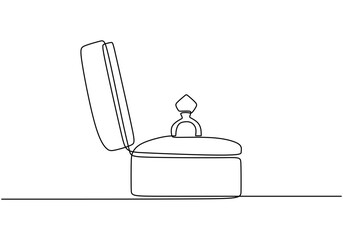 Continuous line drawing of a wedding ring in a box. Illustration for beauty and fashion concepts.
