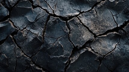 Close-up of cracked black stone texture with rugged surface details