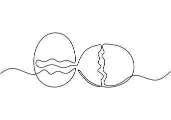 Two eggs illustrated in continuous line drawing. Design for food and Easter concepts.