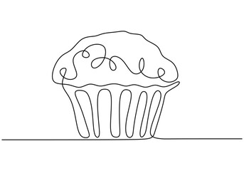 Cupcake illustrated in continuous line drawing. Minimalist design for food and bakery concepts.