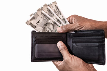 MEN LEATHER WALLET WITH MONEY INDIAN RUPEES CURRENCY