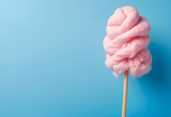 Pink and blue cotton candy on a stick against a teal background