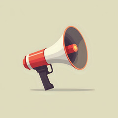 A red megaphone isolated on a white background, symbolizing communication and announcements, perfect for conveying loud messages and news