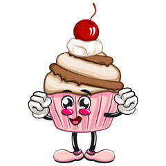 kawaii cartoon cupcake with cherry on top character mascot isolated vector illustration be healthy and strong enough to become a champion, work of hand drawn