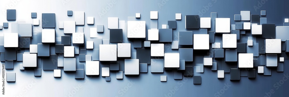 Poster abstract background, modern futuristic technology banner. 3d rendering with differently size cubes.