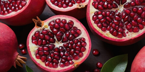 halved pomegranates background