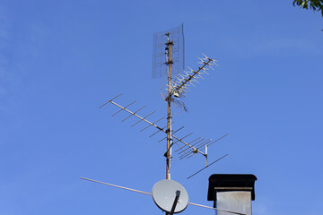 TV, satellite and terrestrial antenna for viewing digital and analog television channels.