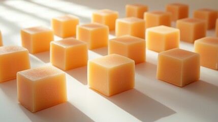 Obraz premium Arrangement of orange soap cubes with soft shadows