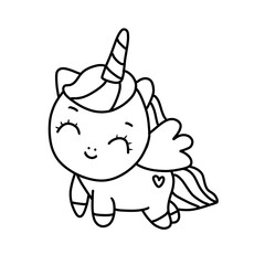 Cute cartoon unicorn vector illustration  for coloring book