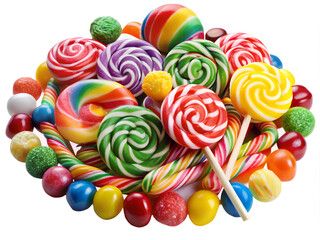 A colorful assortment of candy, including lollipops and gumballs