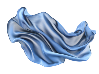 Flowing blue fabric drape isolated transparent background elegant smooth abstract