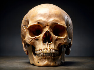 Obraz premium A skull is shown in a close up, with its mouth open and teeth visible