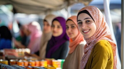Smiling Woman in Hijab at a Market