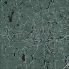 Map of Bristol in Connetticut in a smooth dark style. Contains layered vector with roads water, parks, etc.