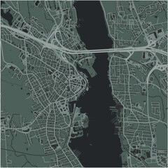 Map of New London in Connecticut in a smooth dark style. Contains layered vector with roads water, parks, etc.