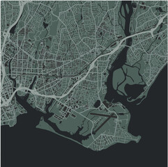 Map of Stratford in Connecticut in a smooth dark style. Contains layered vector with roads water, parks, etc.