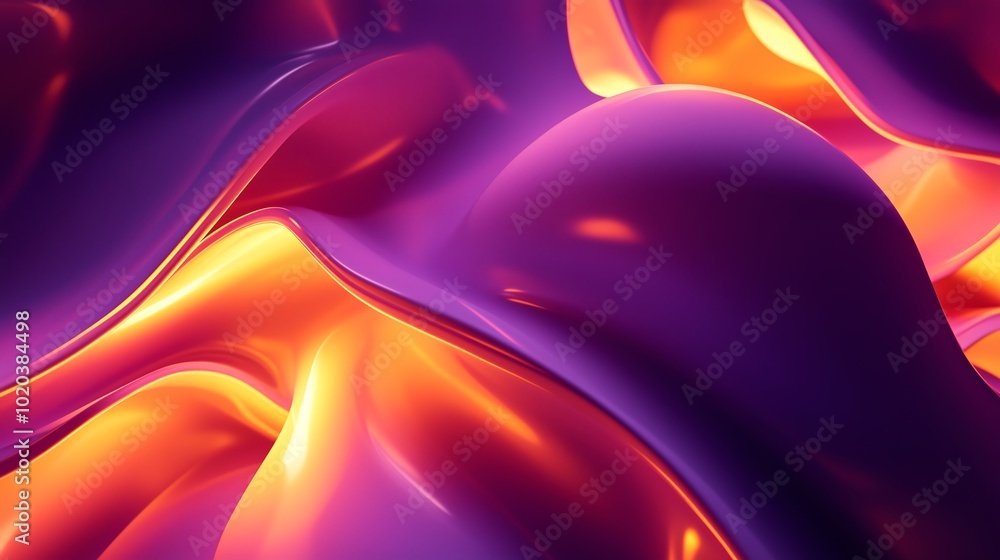 Poster colorful abstract design featuring flowing waves and gradients in shades of purple and orange, creat