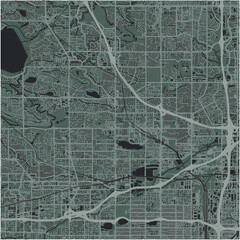 Map of Westminster in Colorado in a smooth dark style. Contains layered vector with roads water, parks, etc.