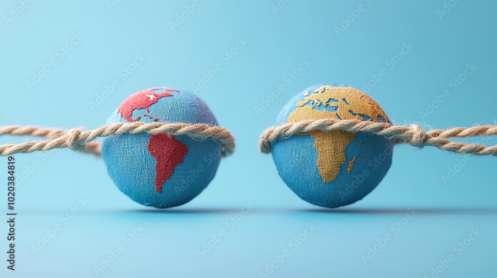 Poster global connection with twine between continents