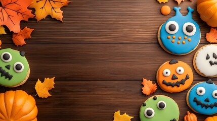 Colorful Monster Cookies with Autumn Halloween Decor