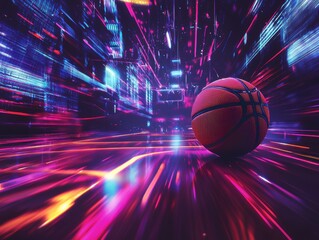Futuristic Basketball in Digital Landscape