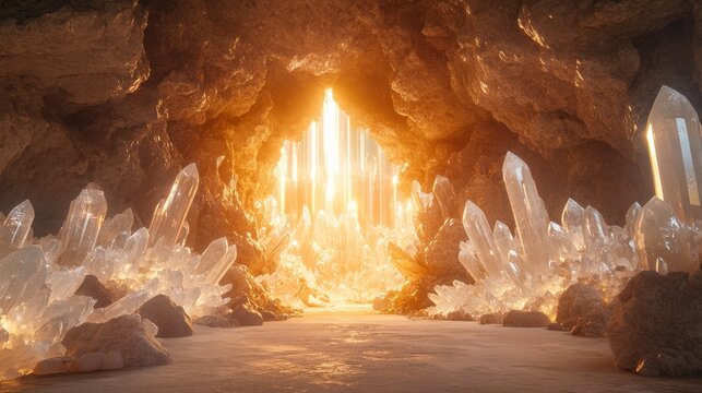 Sunlit Crystal Cave with a Golden Floor