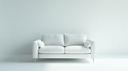 Fototapeta premium Modern two-seater sofa with soft white fabric, isolated against a plain white background. Perfect for minimalist living room decor ideas.