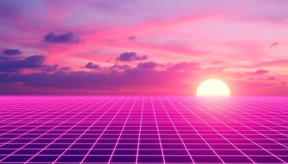 vaporwave grids Retro Style landscape with grid background