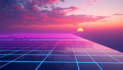 vaporwave grids Retro Style landscape with grid background